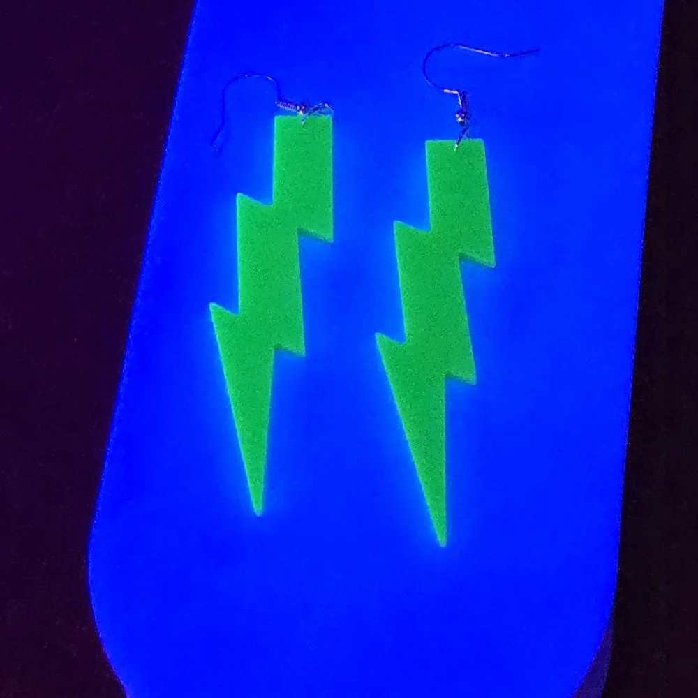 Neon Lightning Bolt Earrings UV Blacklight Glow Rave Festival Acrylic Dangles